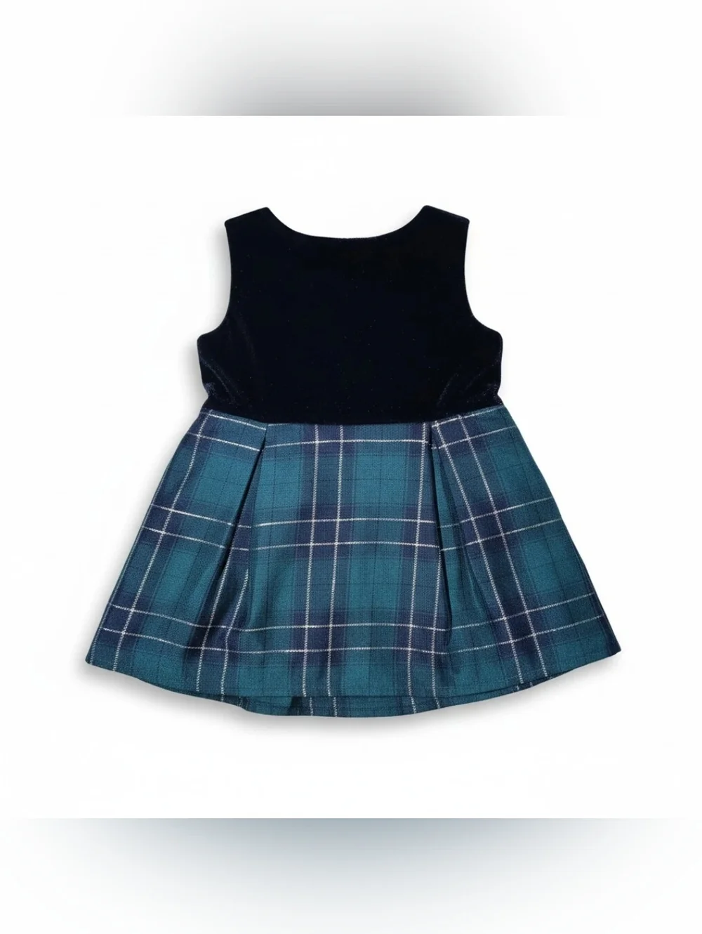 NWOT Toddler The Children's Place Black Velvet & Green/Gold Tartan Hoilday Dress